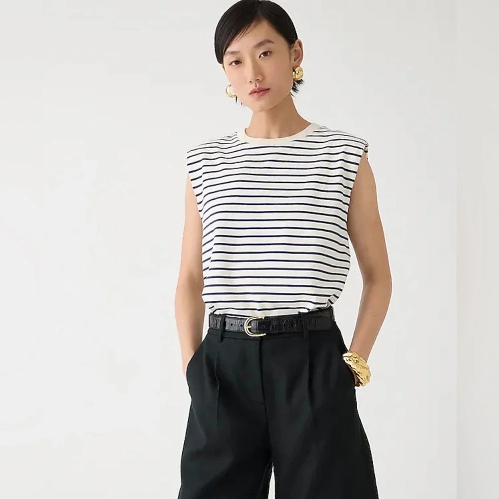 J.Crew Womens Navy Blue White Striped Muscle Tank Top Size S